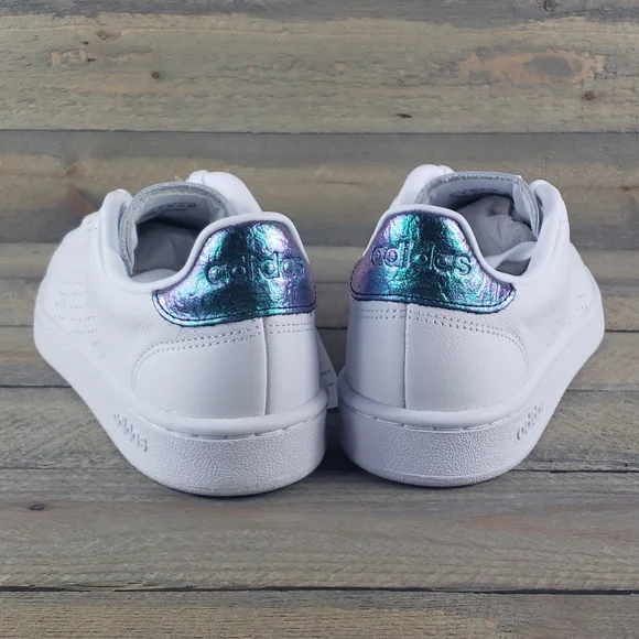 adidas Advantage Women's Tennis Casual Leather Shoes White/Iredescent - Picture 3 of 8